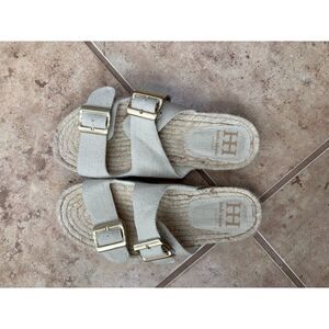 Haute Hippie Canvas Buckle Sandals Womens 8 Espadrille Slide Beige